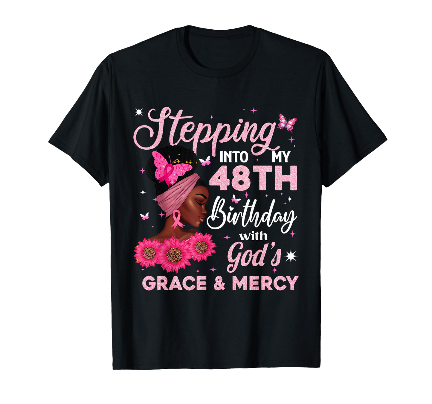 Retro 48th Bday Woman Breast Cancer Butterfly 48 Years Old T-Shirt