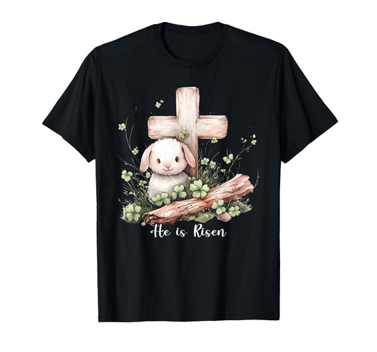 Jesus He Is Risen Cross Lamb Thorn Crown Easter T-Shirt