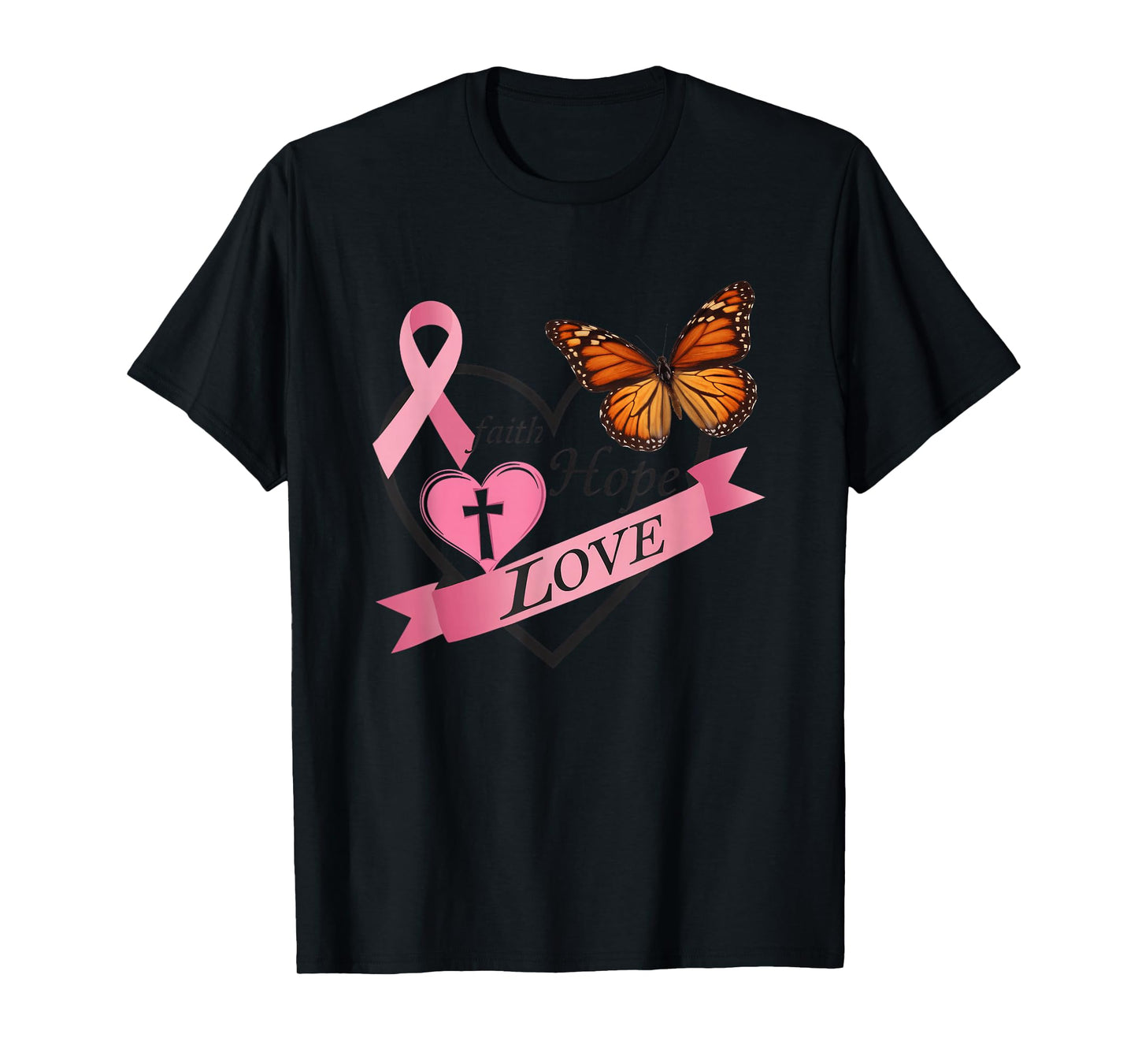 Faith Hope Love Butterfly Ribbon Heart T-Shirt