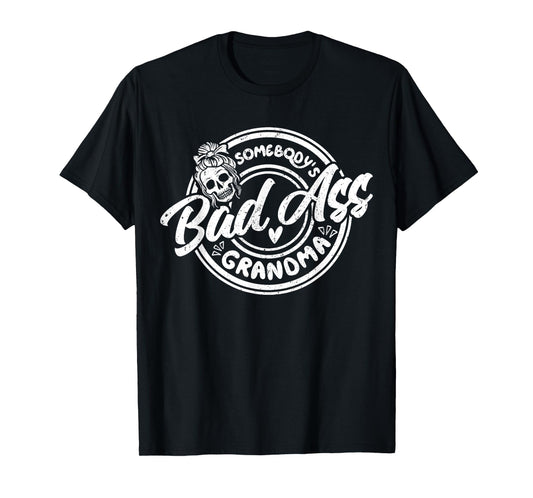 Funny Grandma Messy Bun Skeleton Somebody’s Badass Grandma T-Shirt