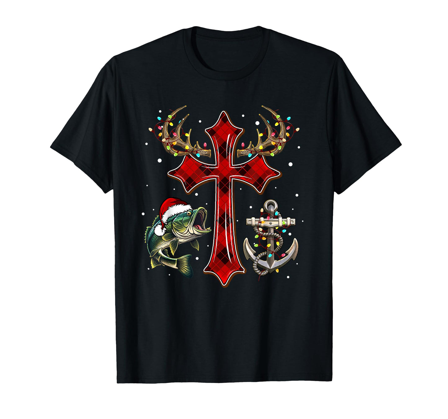 Christmas Hunting Fishing Cross Faith Christian Fisherman T-Shirt