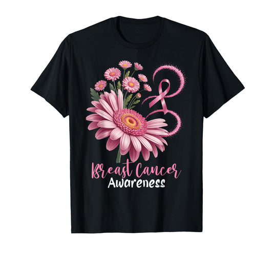 Pink Floral Ribbon Breast Cancer Awareness Faith Hope Love T-Shirt