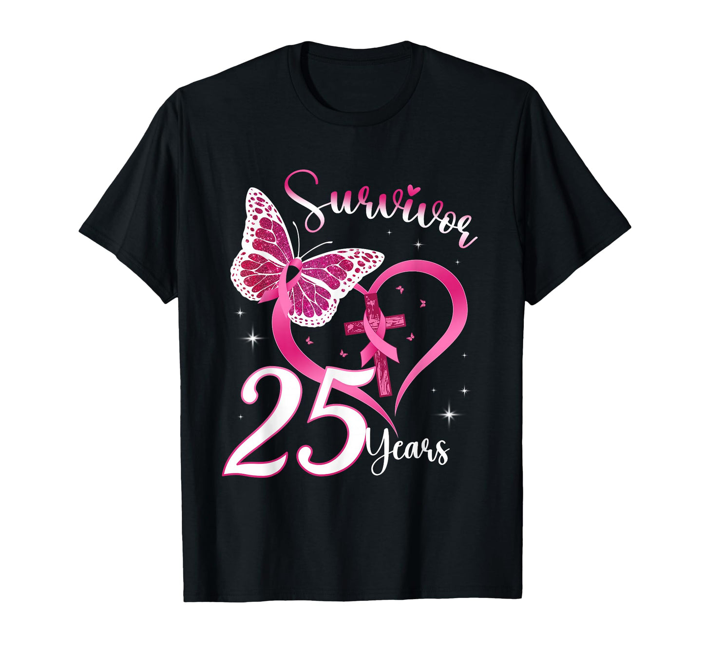 Breast Cancer Survivor Pink Ribbon Butterfly 25 Years Gift T-Shirt
