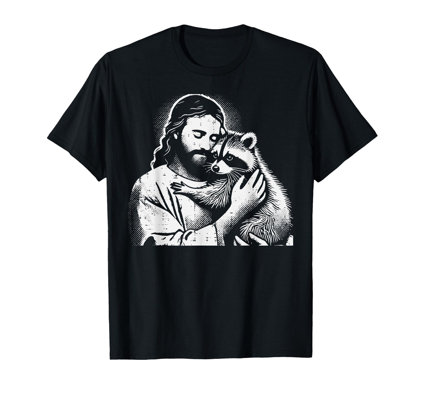 Christian Jesus Hugging Raccoon Animal Lover Men Women Kids T-Shirt