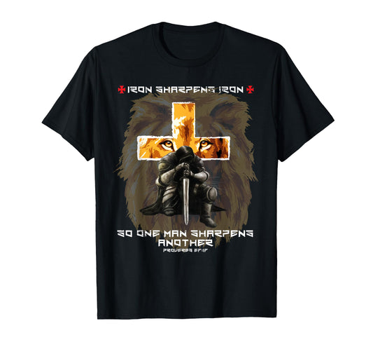 Iron Sharpens Iron Christian Scripture Crosses Lion Graphic T-Shirt