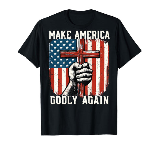 On-Back Patriotic Christian Make America Godly Again Jesus T-Shirt