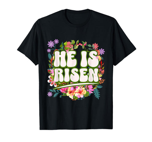 Retro Groovy Easter He Is Risen Christian Women Girls Kids T-Shirt