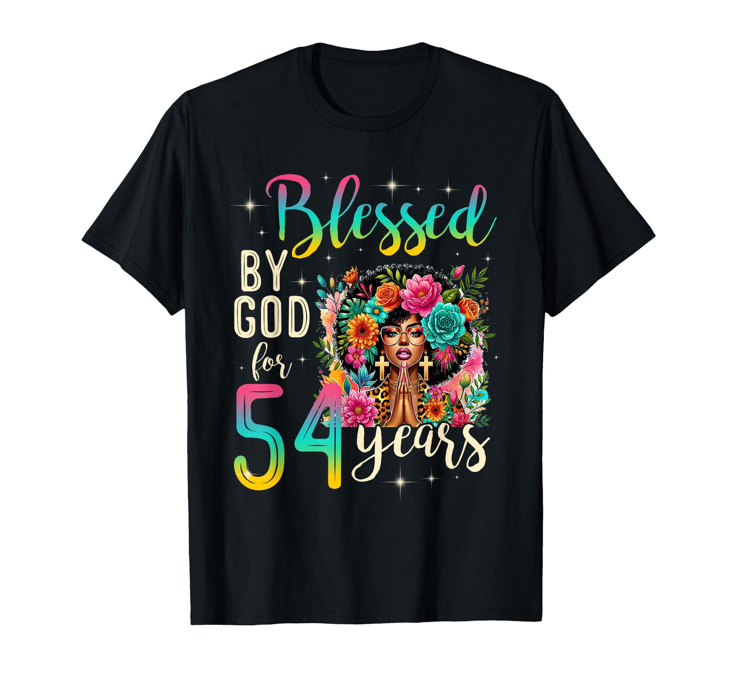 Black Girl Blessed by God for 54 Years Christian Birthday T-Shirt