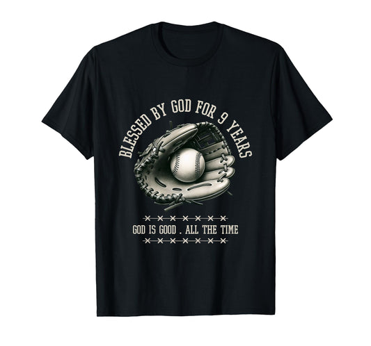 Kids Blessed by God for 9 Years Old Baseball 9th Birthday Gifts T-Shirt