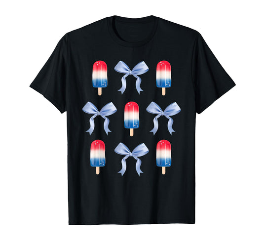 Coquette Bow Preppy 4th Of July Popsicle Bow Girl Women T-Shirt