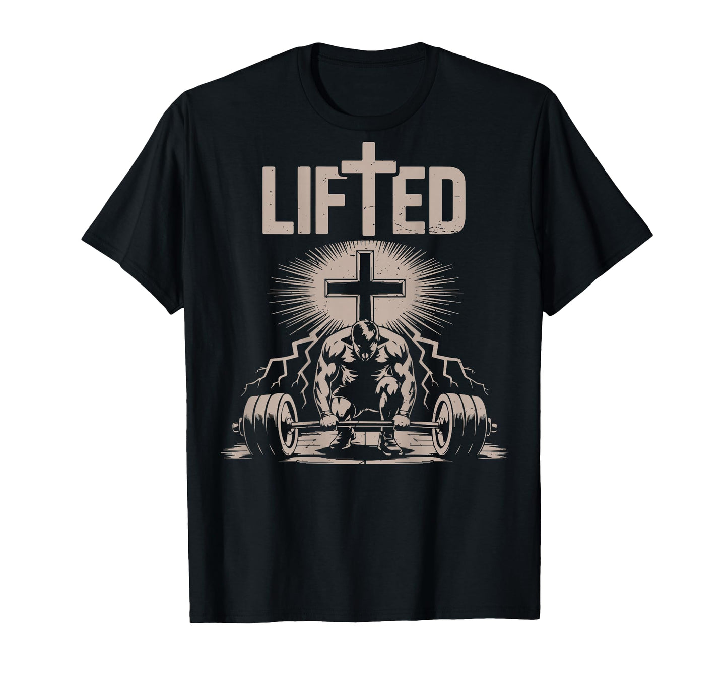 Lifted Funny Christian Workout Gym Jesus Weightlifting Cross T-Shirt