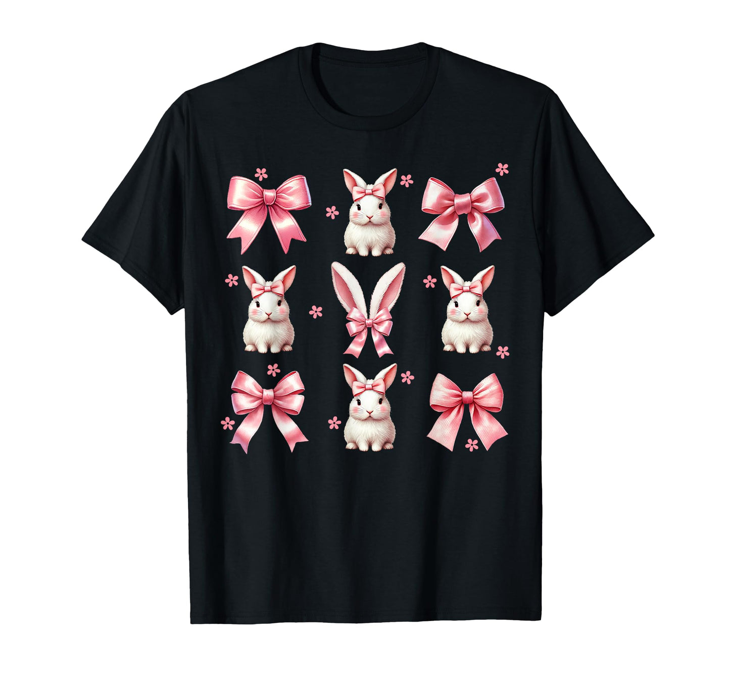 Girls Women Bunny Rabbit Coquette Pink Bow Happy Easter Day T-Shirt