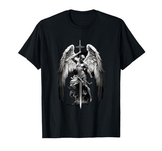 Gods Angel Gabriel Archangel with Sword, Cross and Wings. T-Shirt