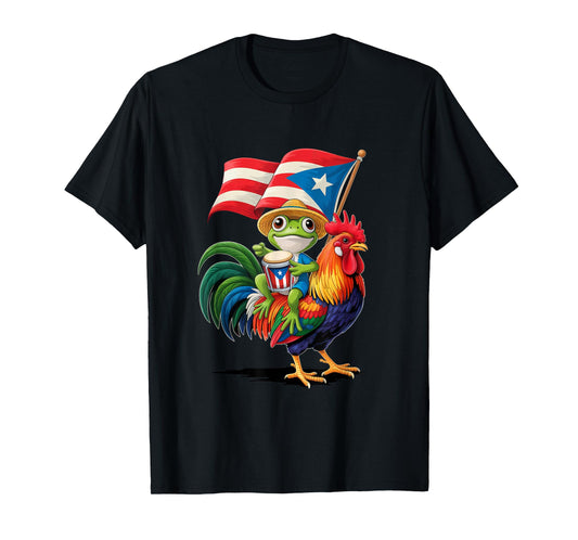 Coqui Frog Puerto Rican Flag Boricua Rooster Taino T-Shirt