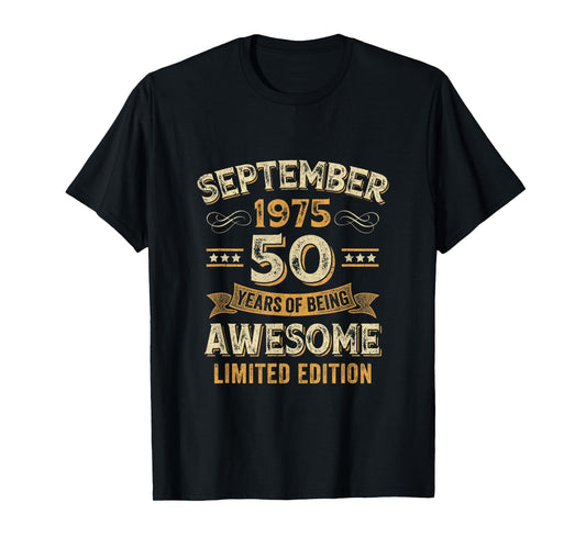 50 Years Awesome Vintage September 1975 50Th Birthday T-Shirt