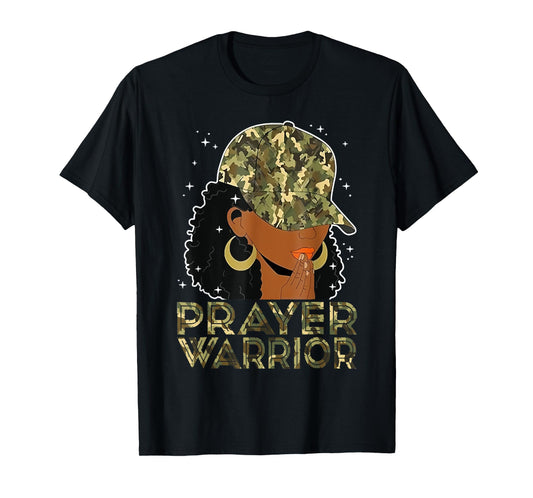 Prayer Warrior Camo Jesus Christian Black Girl Melanin Women T-Shirt