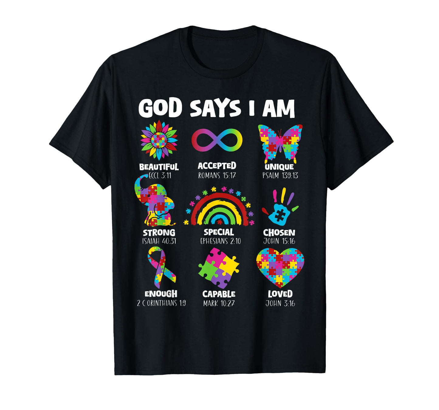 God Says I Am Autism Christian Boy Girl Kid Autism Awareness T-Shirt