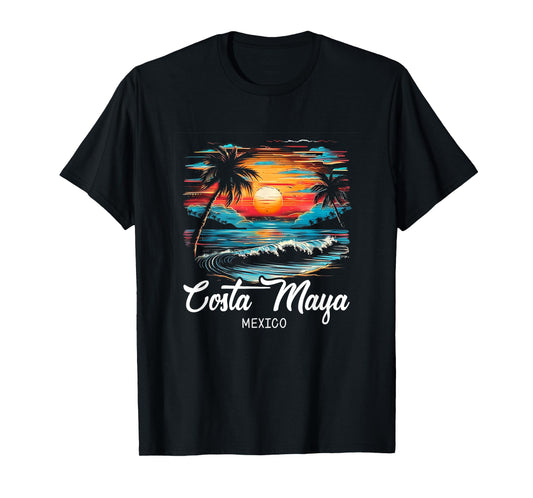 Family Vacation Retro Sunset Mexico Costa Maya T-Shirt