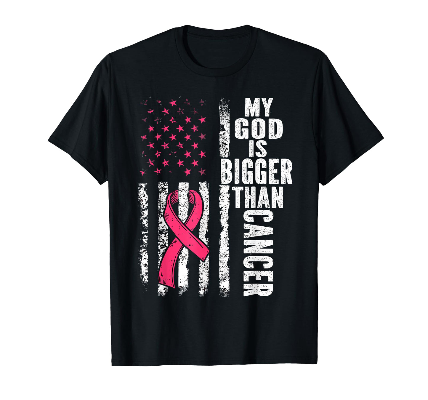My God is Bigger Than Cancer Breast Cute Pink Ribbon Jesus T-Shirt