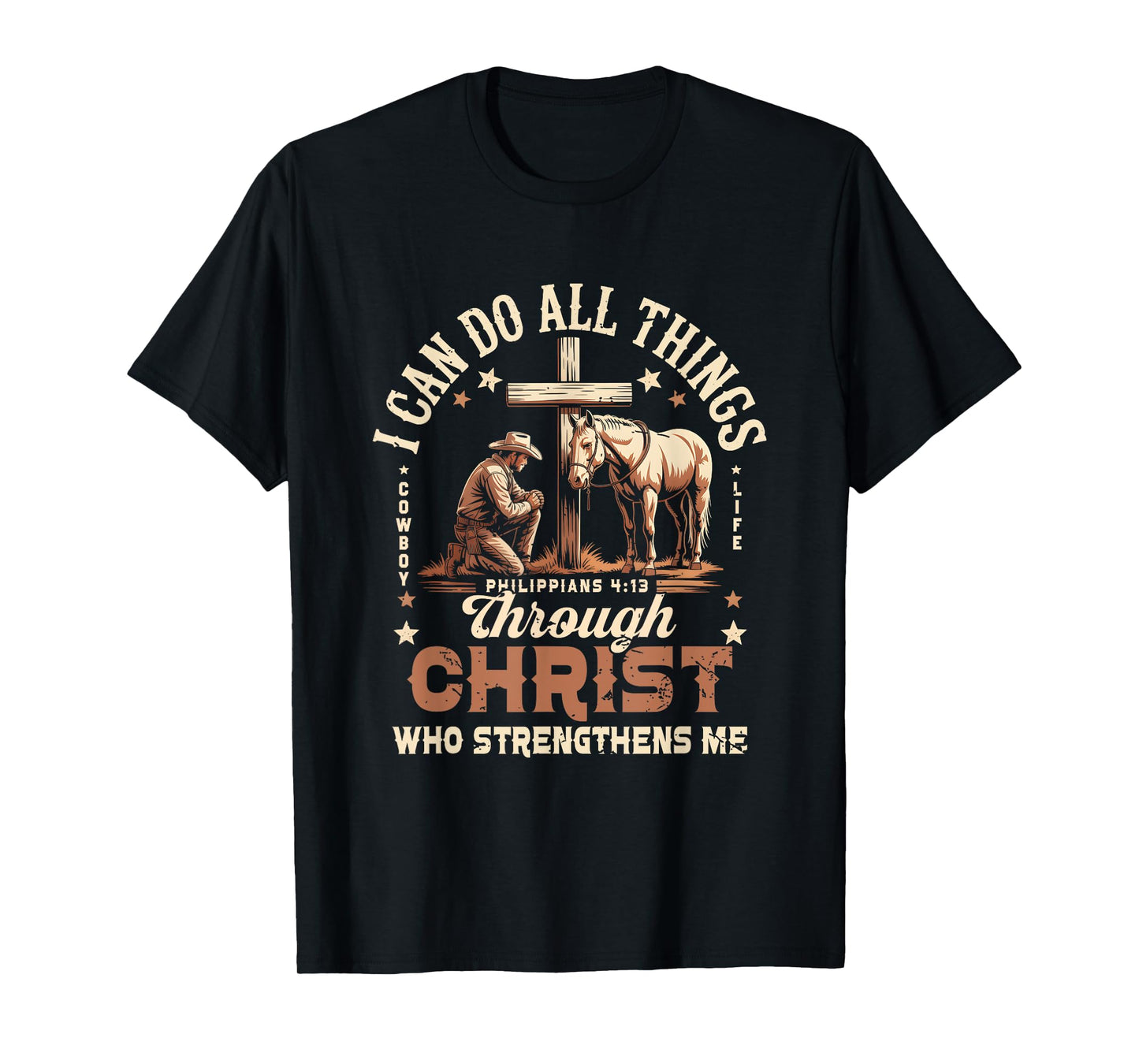 Cowboy Kneeling Cross Scripture Western Bible Verse Jesus T-Shirt