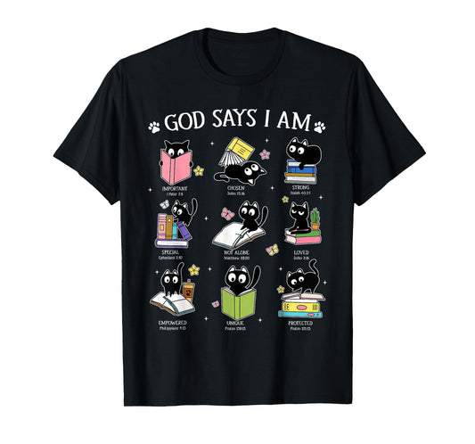 God Says I Am Cat Book Lover Christian Cute Jesus Girls Kids T-Shirt