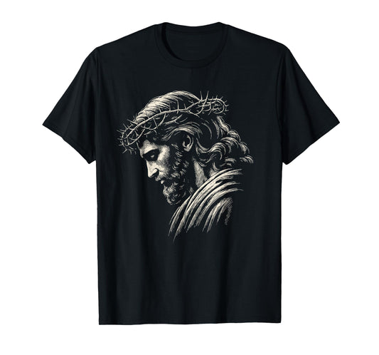 Retro Jesus Christ Face with Crown of Thorns God Bible T-Shirt