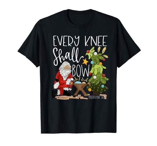 Retro Every Knee Shall Bow Santa Clause Religious Christmas T-Shirt