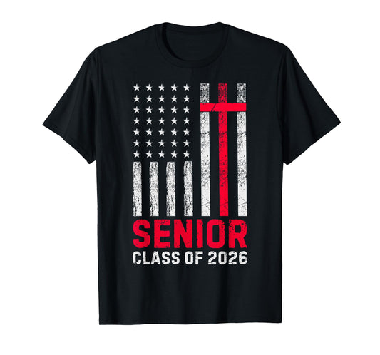 Senior Class of 2026 US Flag Cross Christian Graduation 2026 T-Shirt