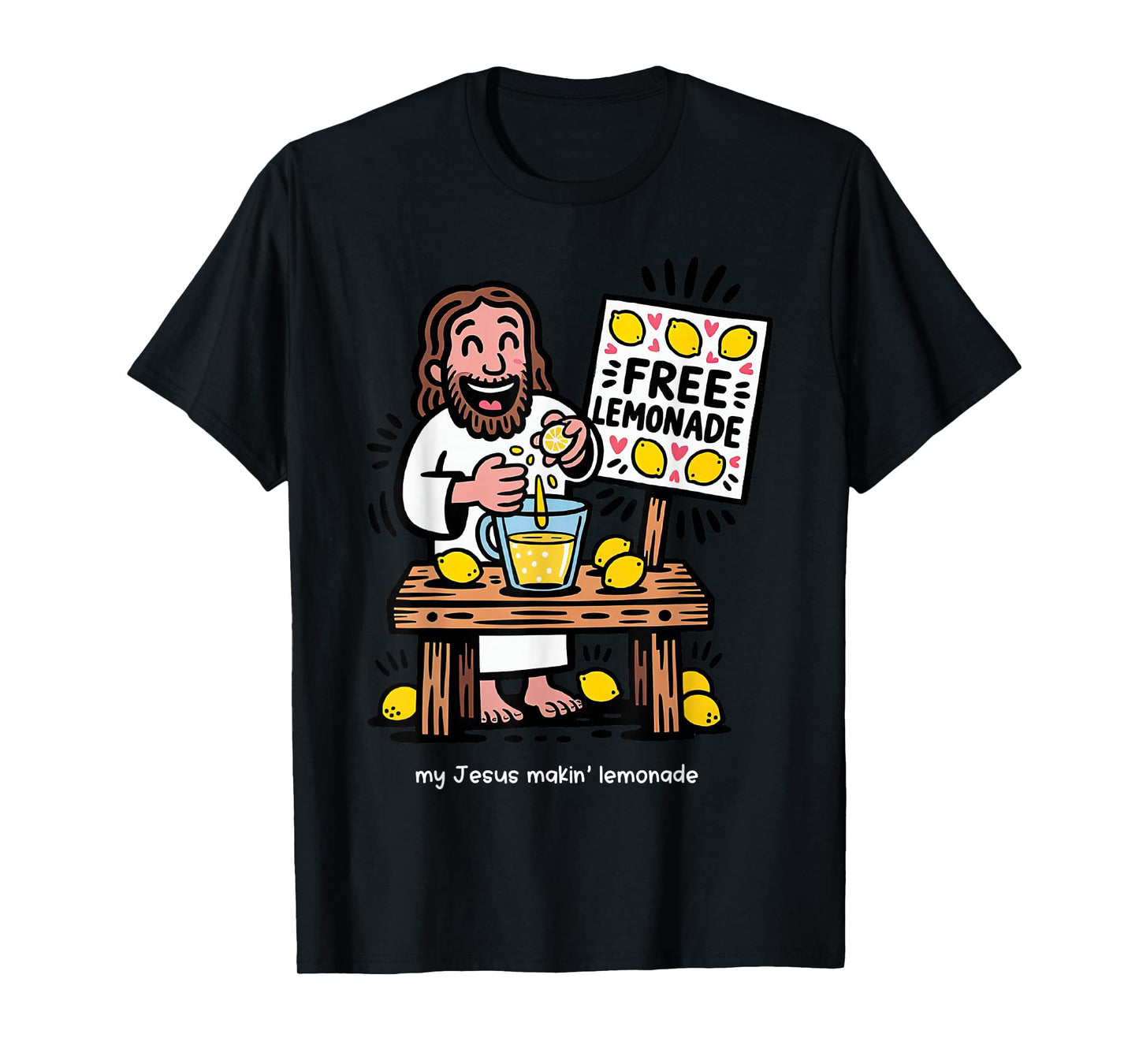 Jesus Making Lemonade Funny Christian Cartoon Doodle T-Shirt