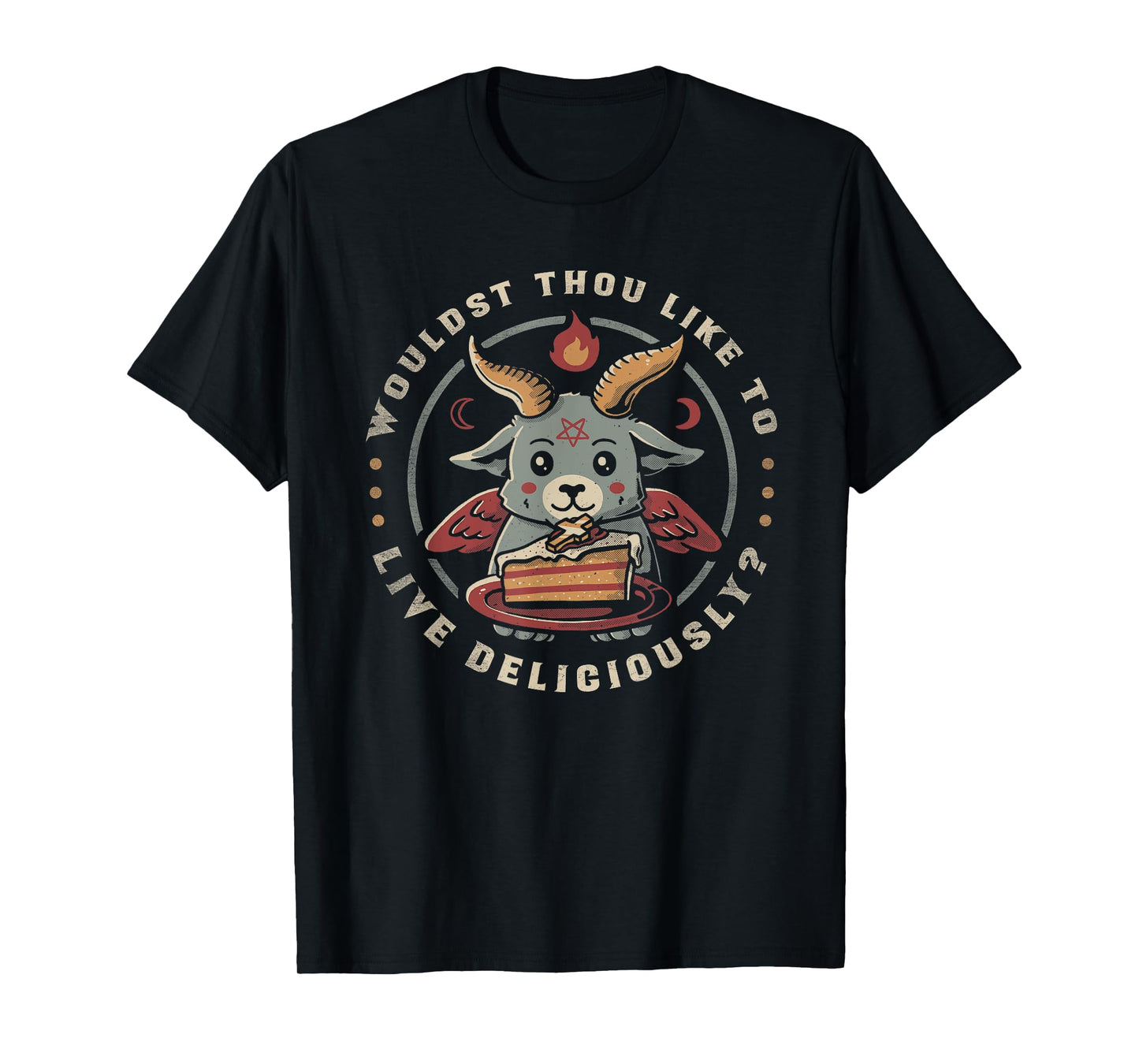 Live Deliciously Cute Goat Satan Devil Foodie Funny Baphomet T-Shirt