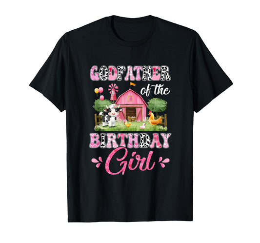 Godfather Of The Birthday Girl 1St Birthday Cow Farm Family T-Shirt