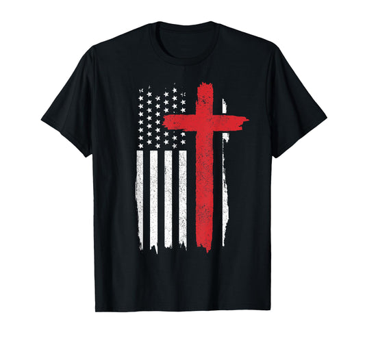 Patriotic Christian American Flag Cross Jesus Religious T-Shirt for Women Men