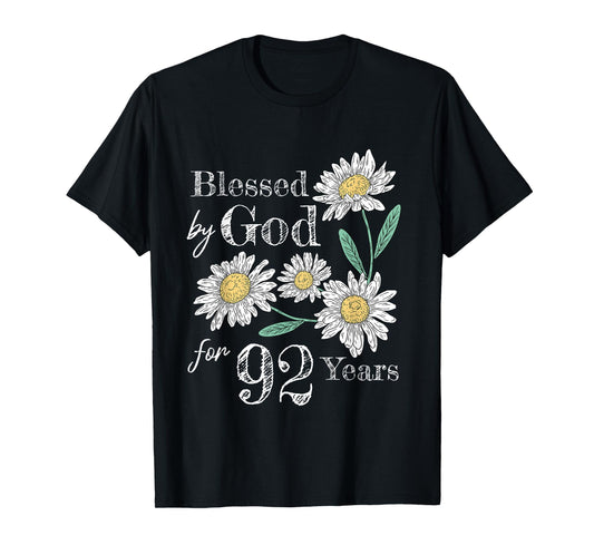 92nd Birthday Flower Decor Blessed By God For 92 Years Old T-Shirt