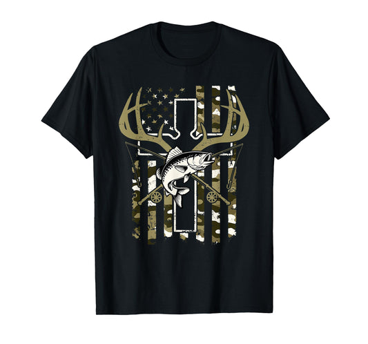 Hunting Fishing Cross Camo Faith Christian Fisherman Hunter T-Shirt