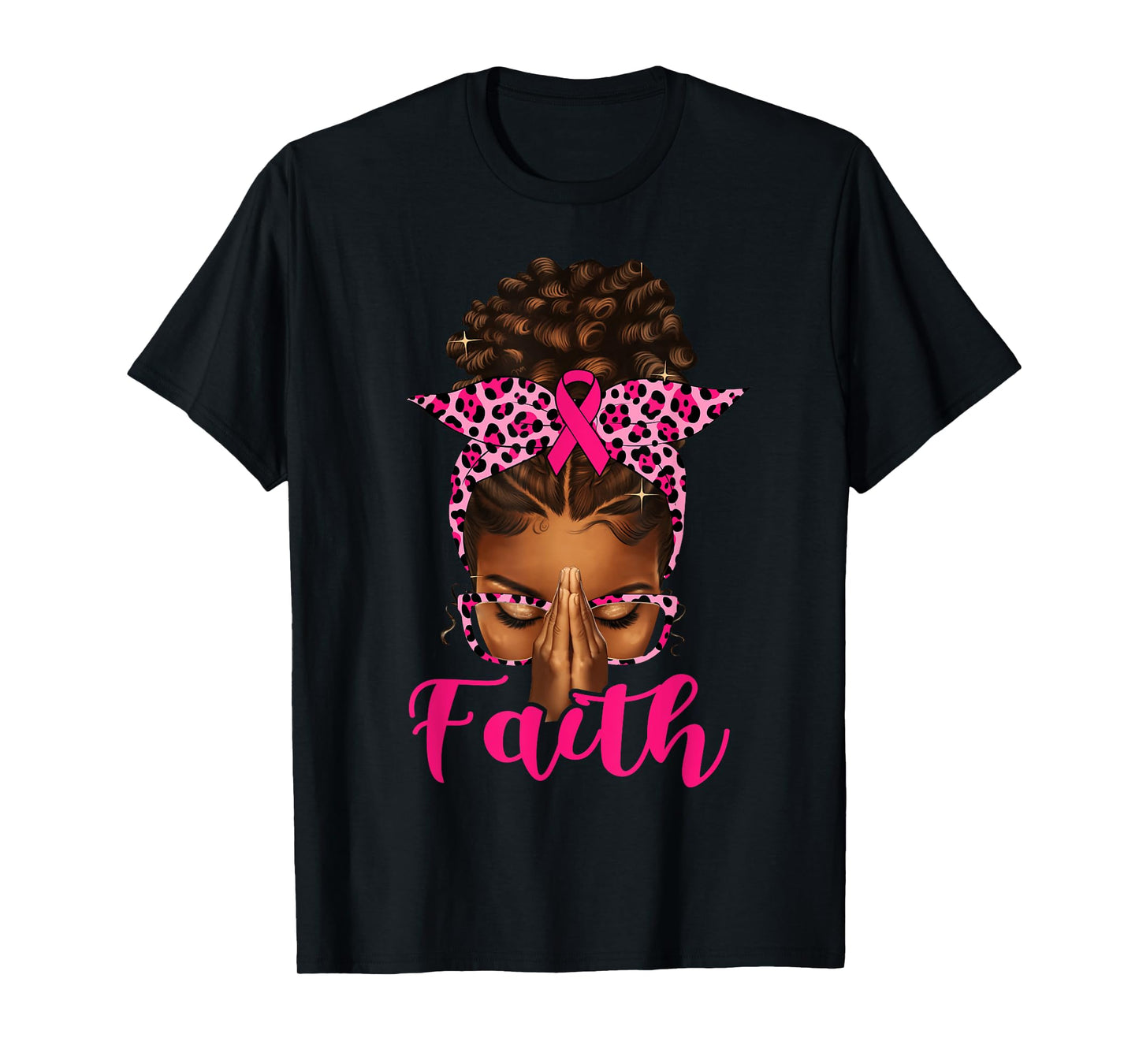 Faith Black Women Afro Christian Breast Cancer Awareness T-Shirt