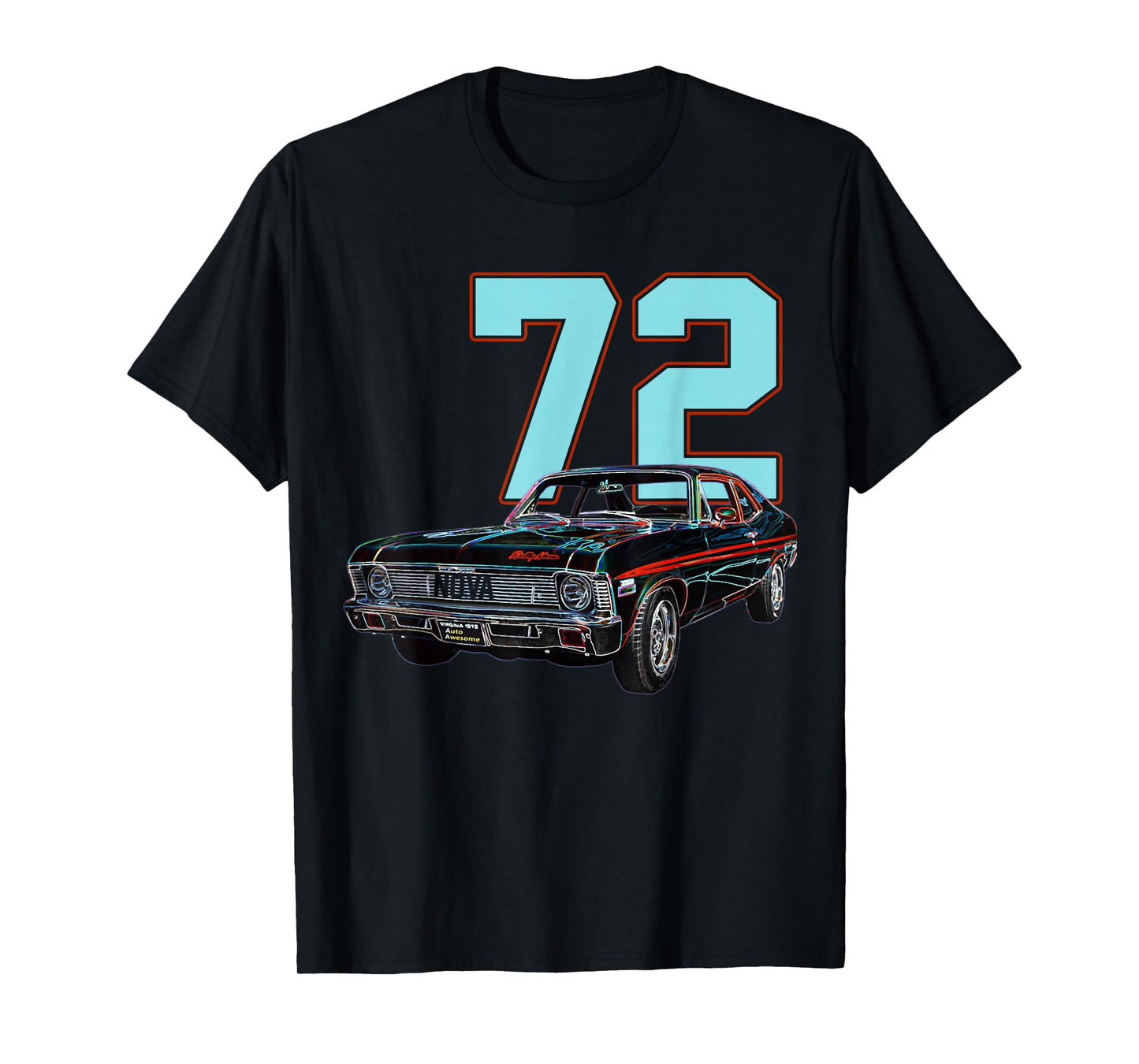 1972 72 Chevys Nova 2 Classic Car Old School Muscle Blue Car T-Shirt