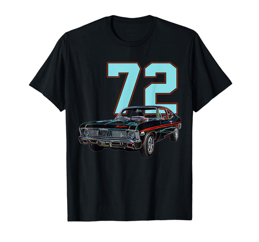 1972 72 Chevys Nova 2 Classic Car Old School Muscle Blue Car T-Shirt