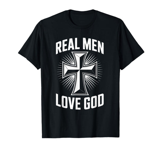Retro Christian Cross Real Men Love God Matthew 22:37 T-Shirt
