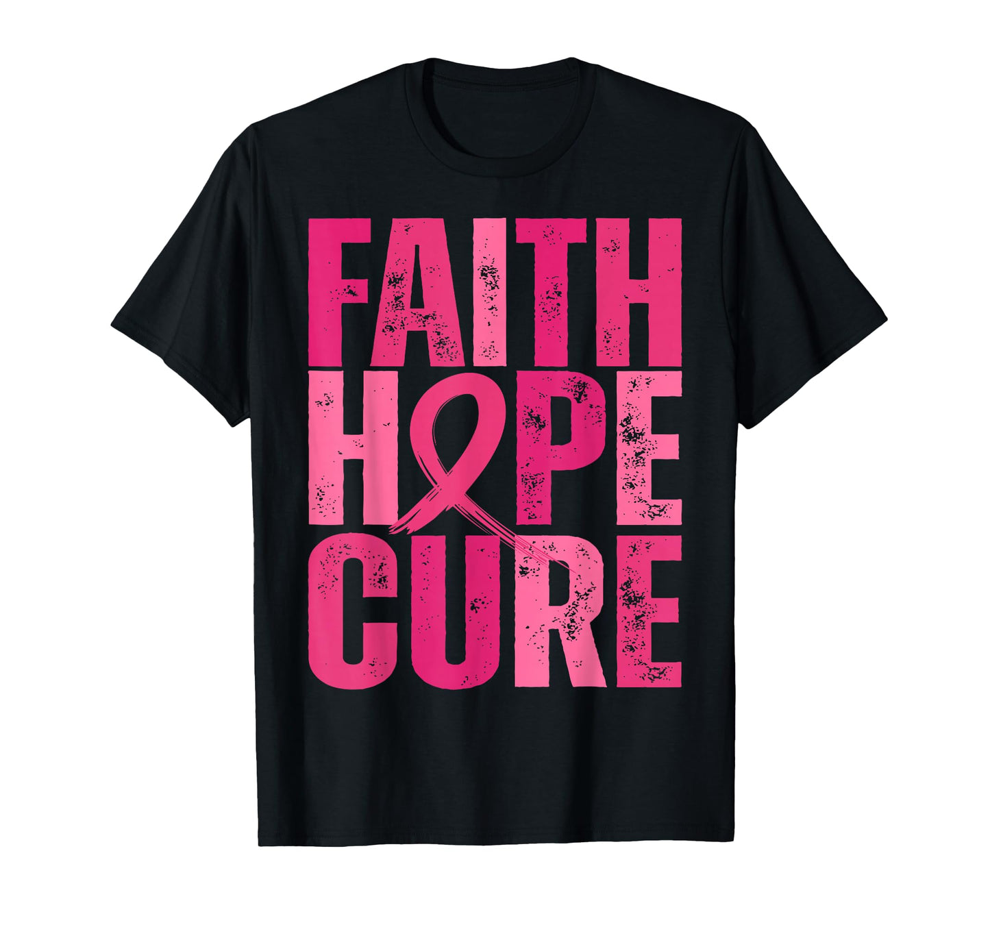 Retro Faith Hope Cure Pink Ribbon Breast Cancer Awareness T-Shirt