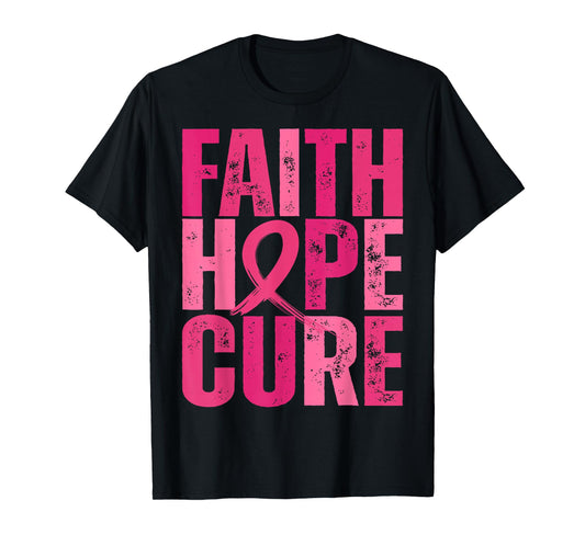 Retro Faith Hope Cure Pink Ribbon Breast Cancer Awareness T-Shirt