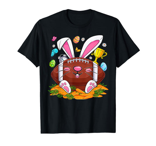 Funny Football & Bunny Face Eggs Happy Easter Day Men Boys T-Shirt