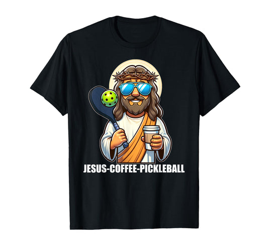 Jesus Coffee Picklenall Funny Christian Pickleball Lovers T-Shirt, Small, Black