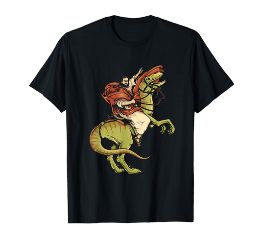 Jesus Riding Dinosaur Velociraptor funny jesus christ T-Shirt