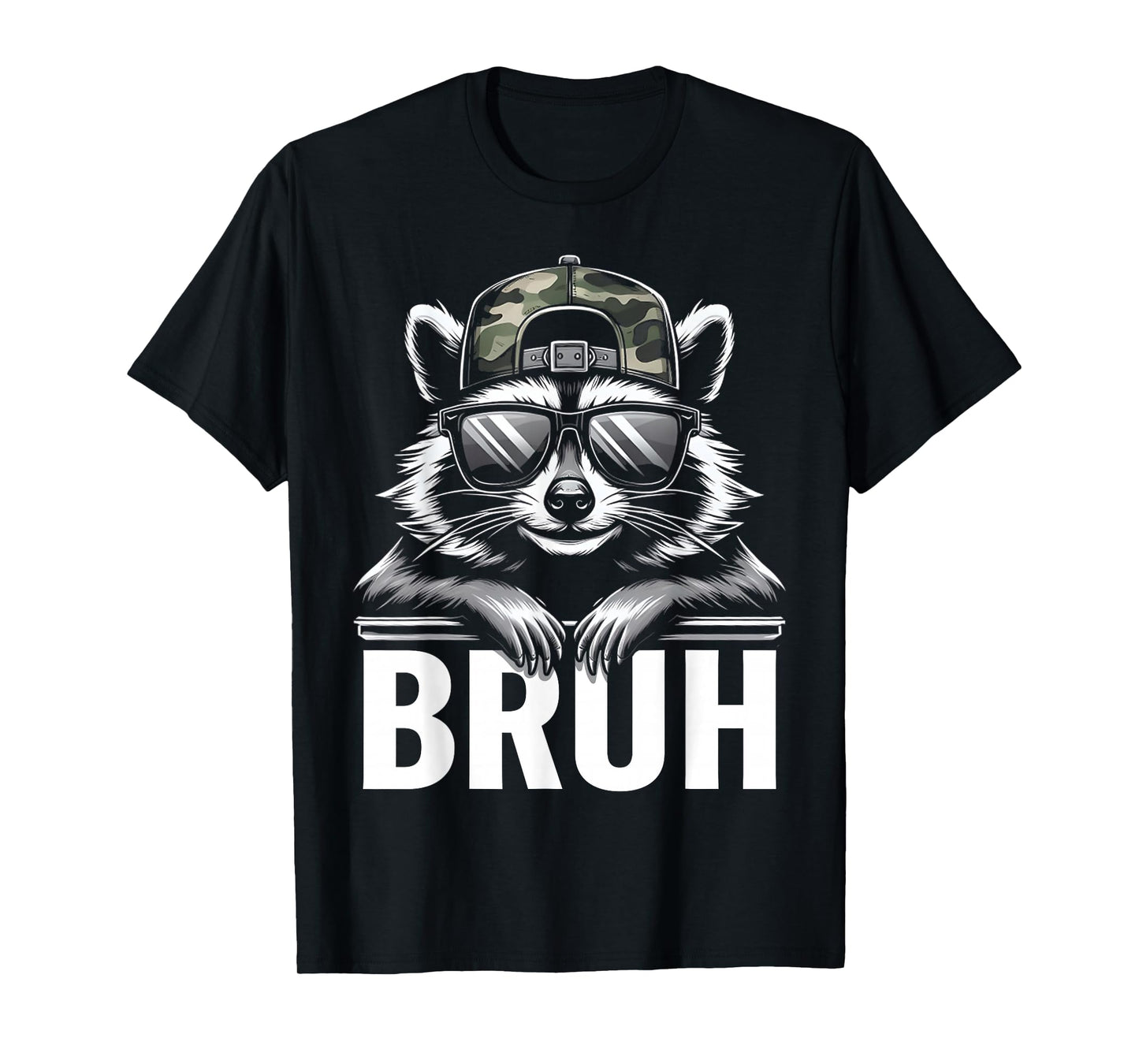 Bruh Raccoon Trash Racoon Camo Hat Youth Teens Kids Slang T-Shirt