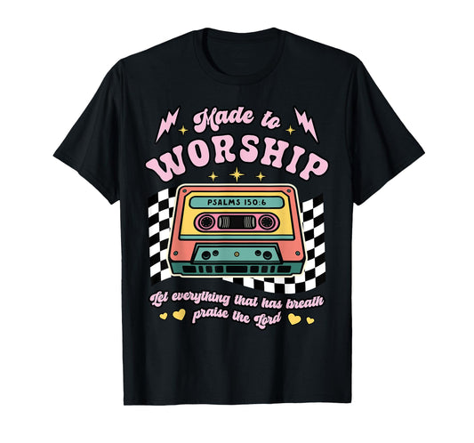 Retro Cassette Made to Worship Christian Music Bible Faith T-Shirt