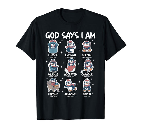 God Says I Am Penguin Religious Christian Boys Girls Kids T-Shirt