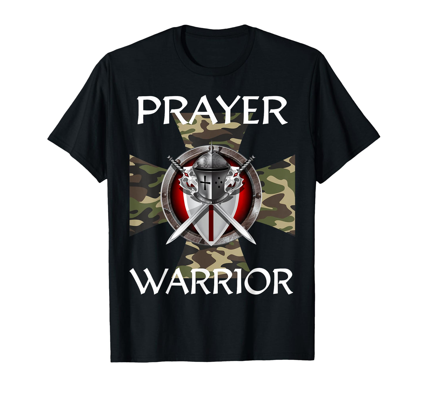 Christian Prayer Warrior Green Camo Cross Religious Messages T-Shirt