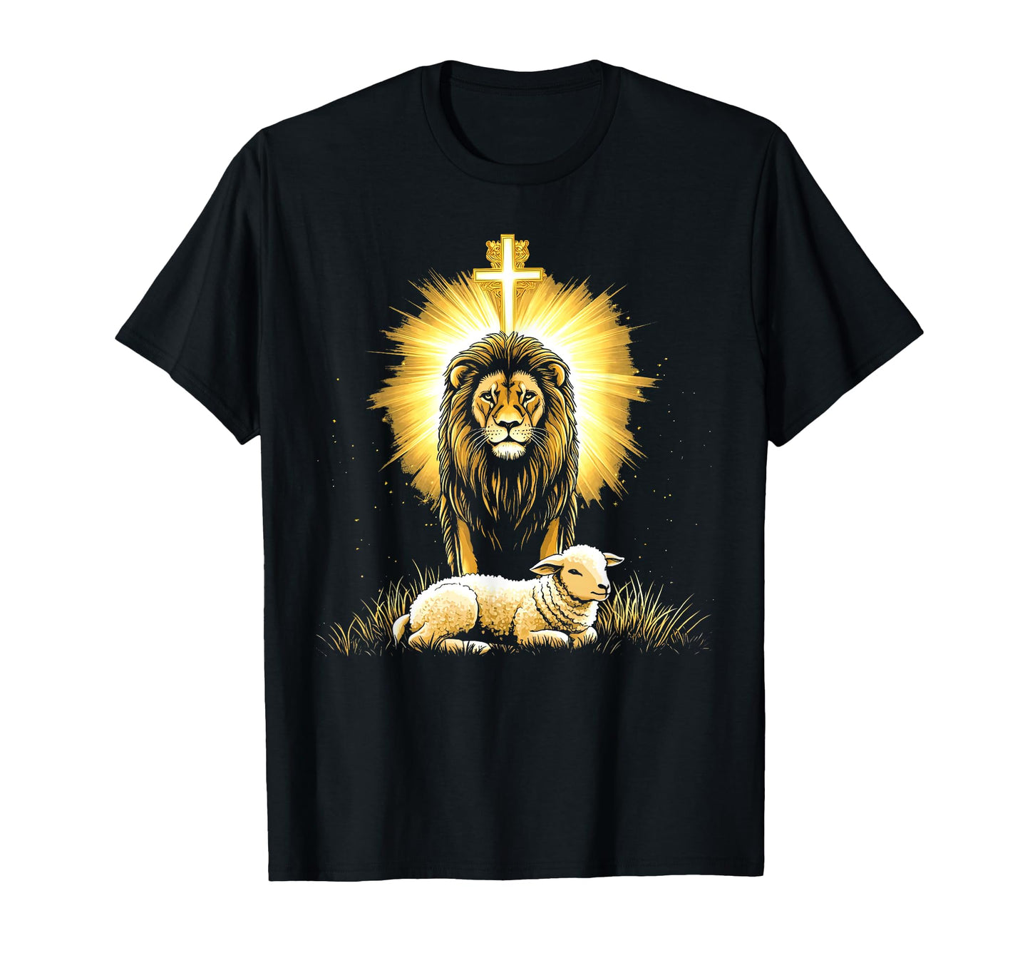 Vintage Lion And Lamb Cross Jesus Religious Faith Christian T-Shirt
