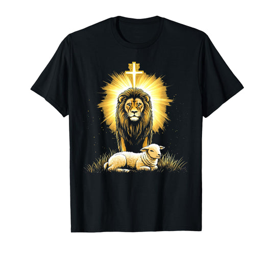 Vintage Lion And Lamb Cross Jesus Religious Faith Christian T-Shirt