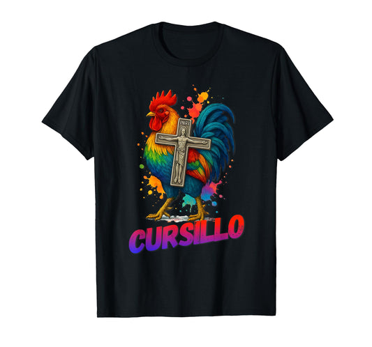 DeColores Cursillo Rainbow Rooster Catholic T-Shirt